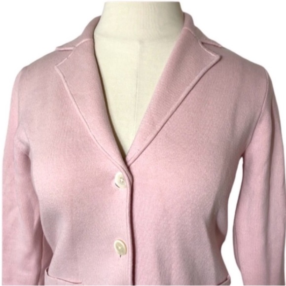Vintage Chaps Knit Sweater Blazer Pastel Pink Cardigan Pockets Pretty Buttons M - Picture 5 of 17